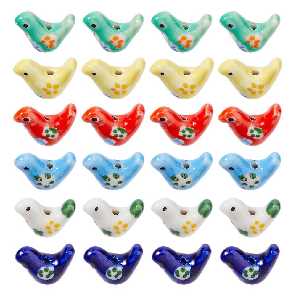 6065 24pcs Ceramic Beads 6 Colors Handmade Porcelain Painted Beads